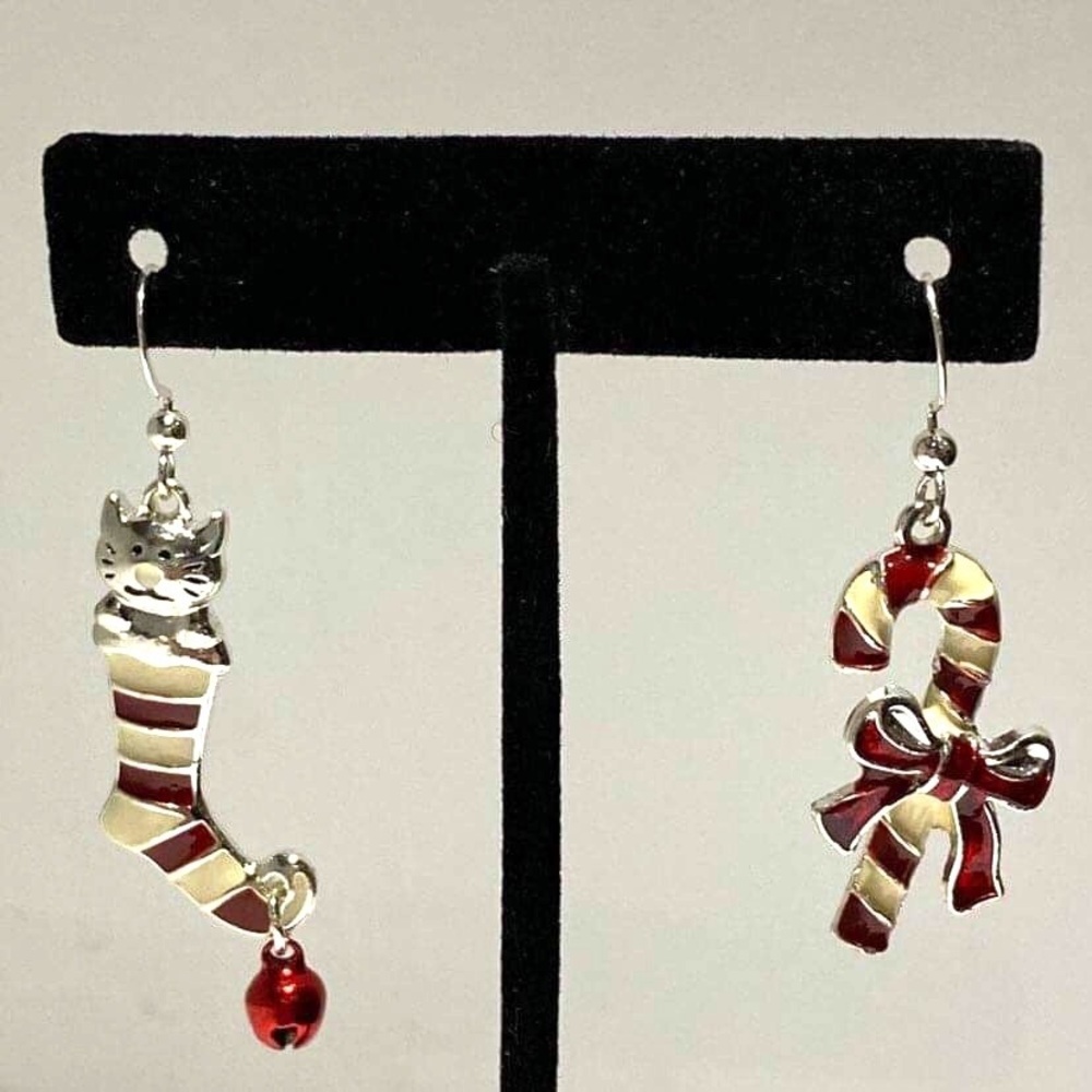 Christmas Stocking Candycane Santa Claus Earrings Winter Wonderland